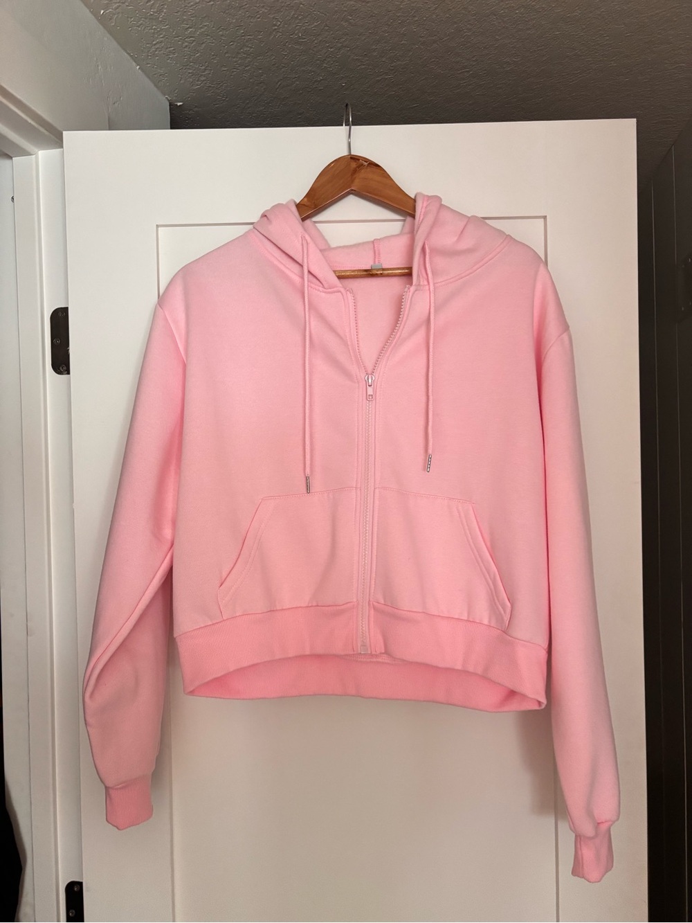 Light Pink Cropped Zip-Up Hoodie
